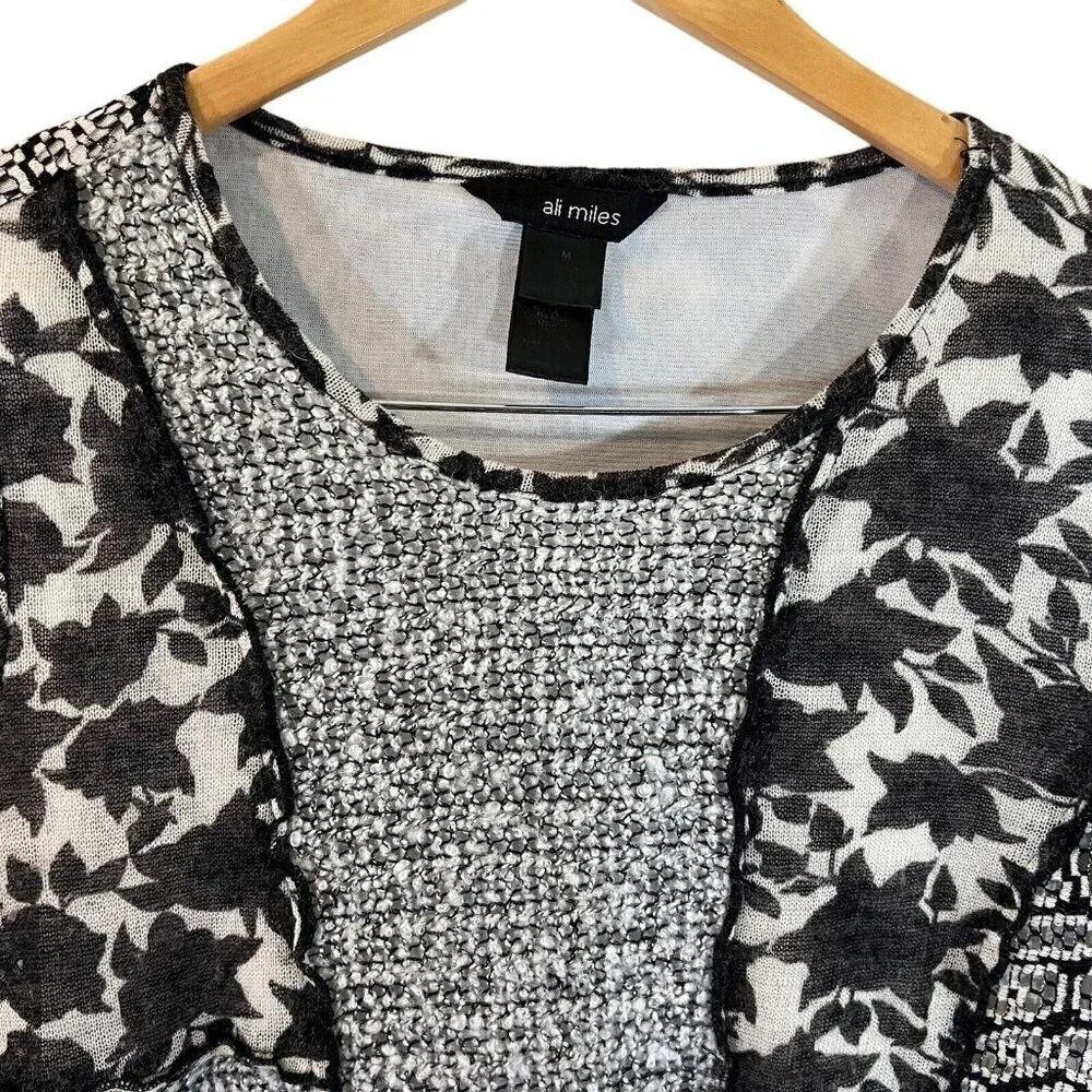 Ali Miles Textured Patchwork Blouse Medium Knit B… - image 3